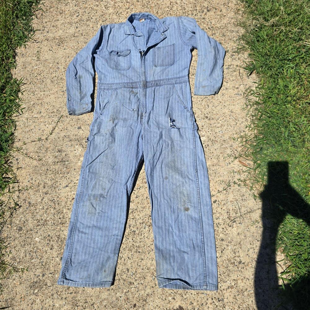 Vintage Big Ben Coveralls Mens 42 Short Blue Denim Herringbone USA Work Wrangler